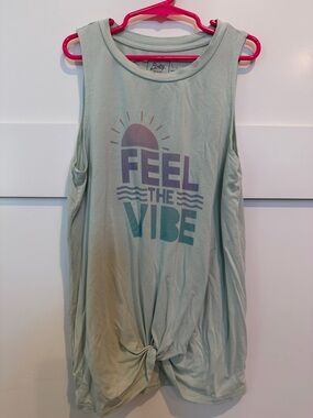 Kids 'Feel The Vibe' Mint Knot-Front Tank Top